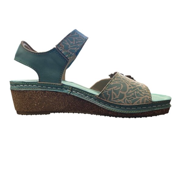 LArtiste Spring Step Floral Leather Sandals Teal Blue Art Womens EU 39 / US 8.5 - Picture 9 of 10